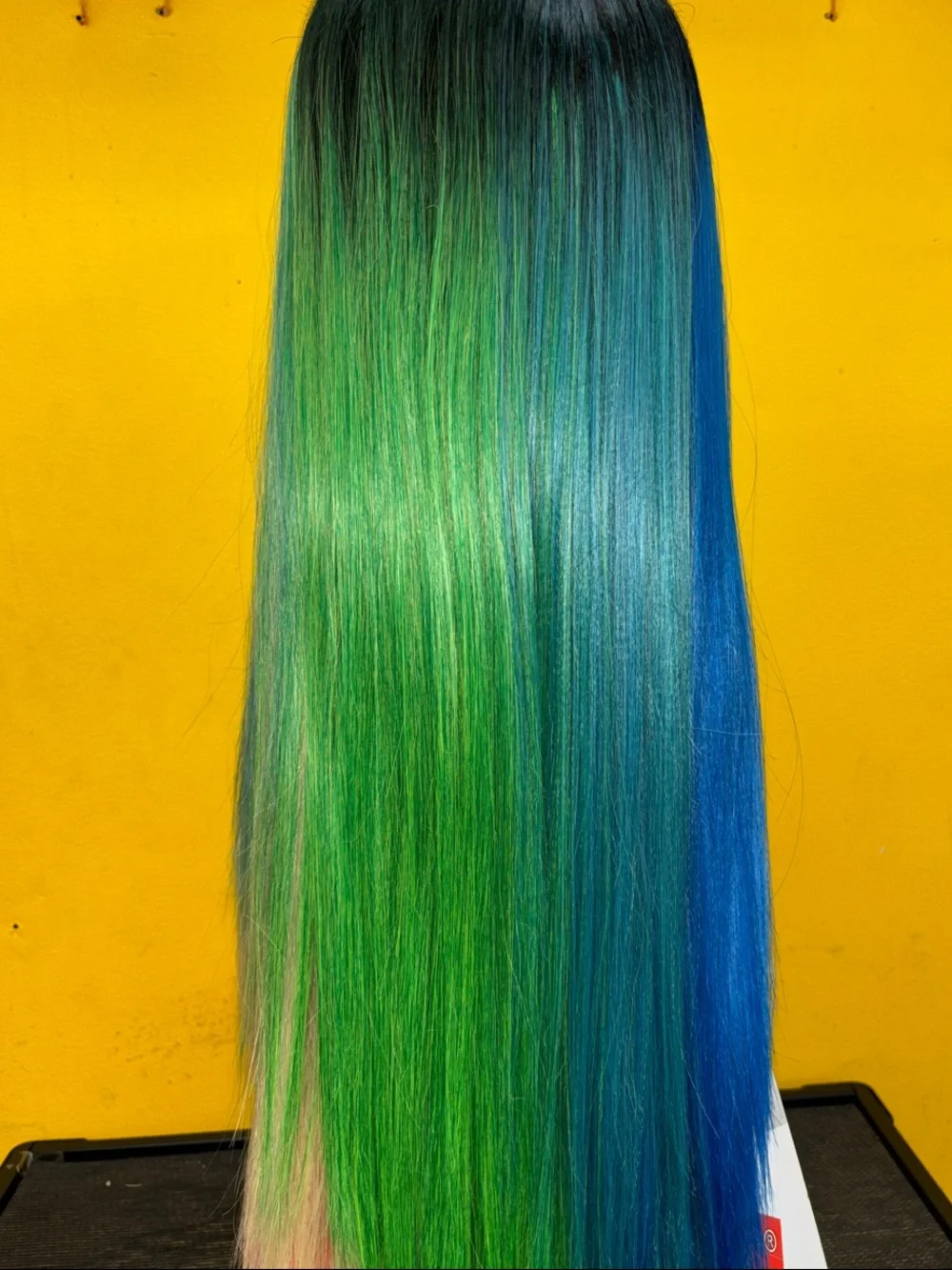 Blue Ombre Straight Wig with Pink Tips Pre-cut Synthetic Wig